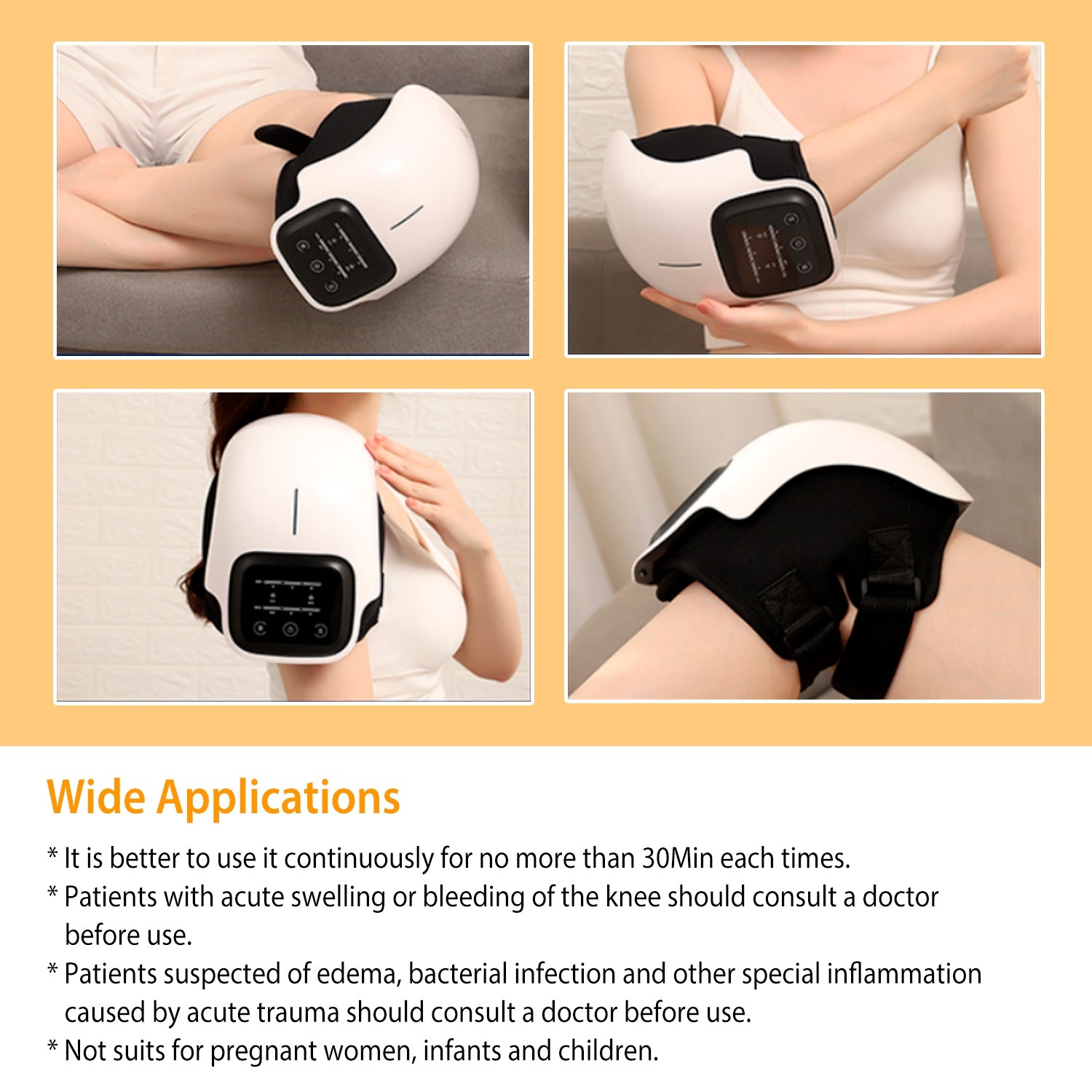 1Pc Electric Rechargeable Knee Massager Infrared Heat Pain Relief Therapy Knee Brace Wrap with Air Pressure Kneading Timer Temperature Adjustment