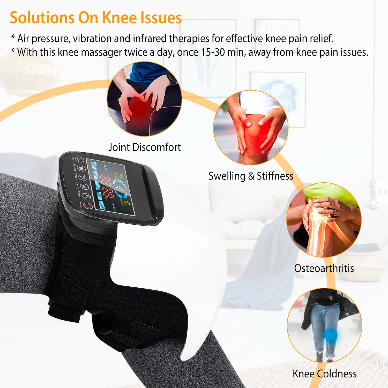 1Pc Electric Rechargeable Knee Massager Infrared Heat Pain Relief Therapy Knee Brace Wrap with Air Pressure Kneading Timer Temperature Adjustment